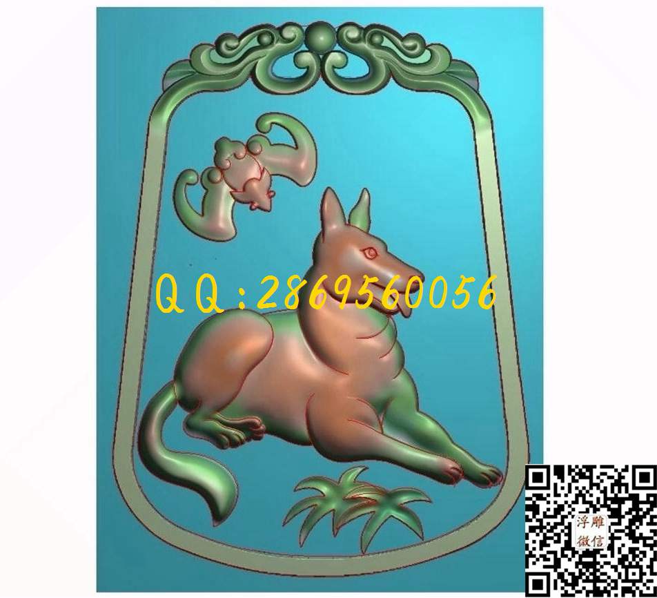 精雕狗牌十二生肖_瑞兽动物玉石雕刻玉雕挂件仿古牌子46牌精雕图浮雕图