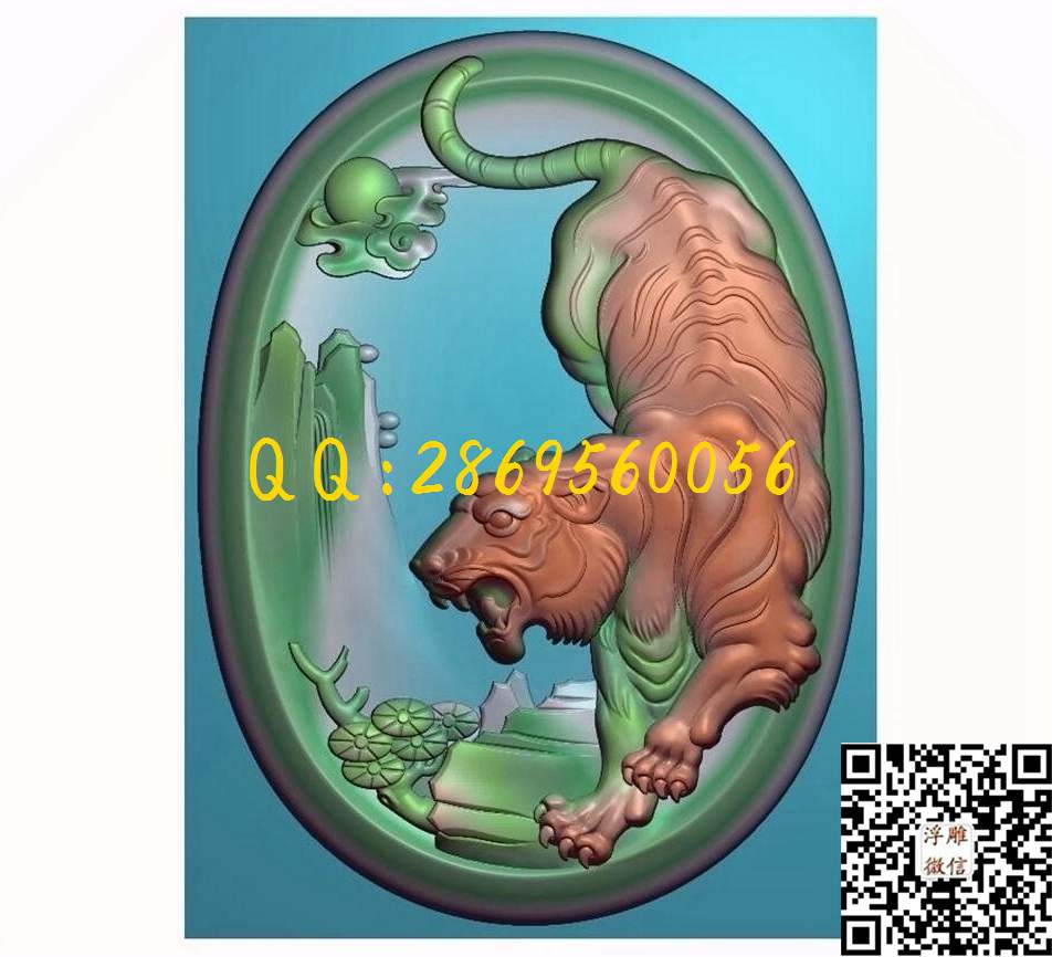 老虎王者之风2_瑞兽动物玉石雕刻玉雕挂件仿古牌子46牌精雕图浮雕图
