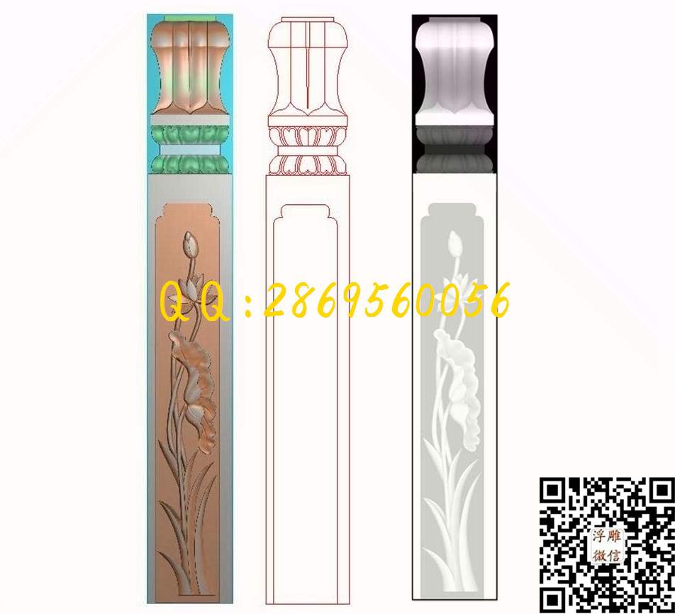 石雕图牌楼装饰仿古建筑_石雕竖长花草莲花柱子-荷花精雕图浮雕图