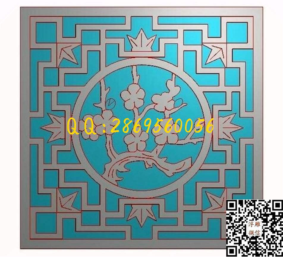 镂空格子花格通花仿古花草窗花_中式屏风梅精雕图浮雕图