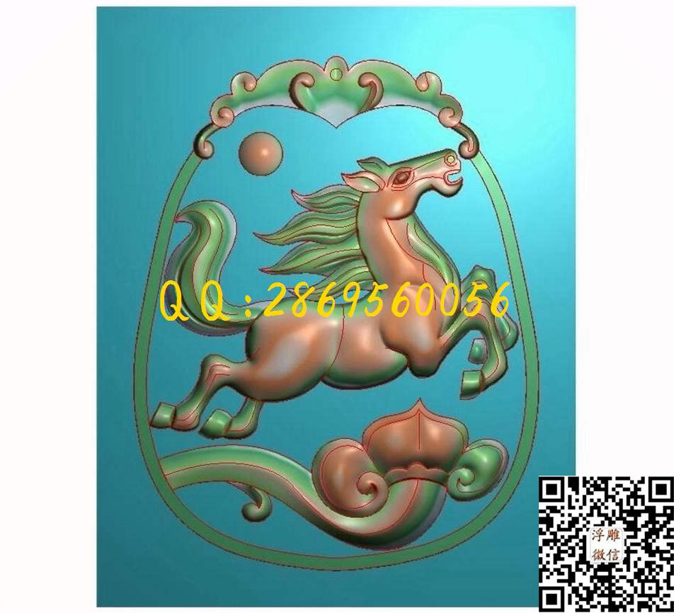 马如意挂件42-52-3_动物挂件牌子46牌玉雕精雕图浮雕图