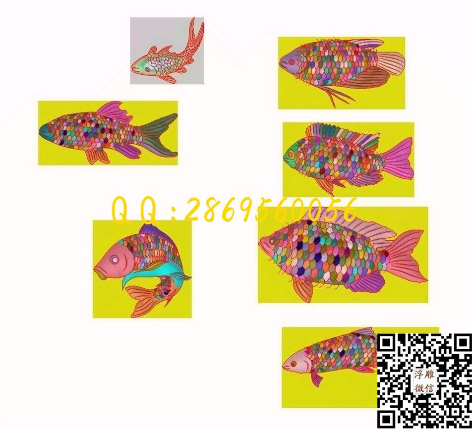 鱼_动物挂件牌子46牌玉雕精雕图浮雕图