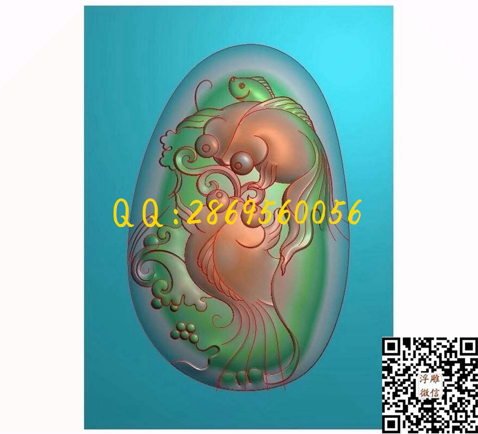 玉雕金鱼44-60-4_46牌玉雕挂件仿古平安牌花鸟鱼虫玉雕牌子精雕图浮雕图