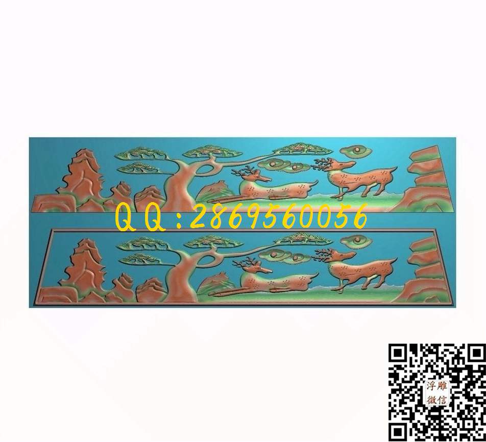 棺材前板鹿1270-240-5_精雕图动物精雕图浮雕图