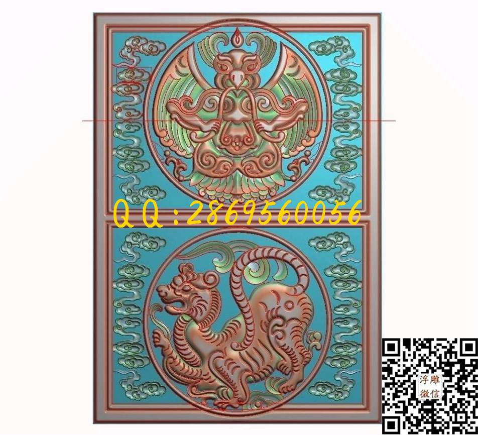 神兽大门2_精雕图动物藏式花板精雕图浮雕图