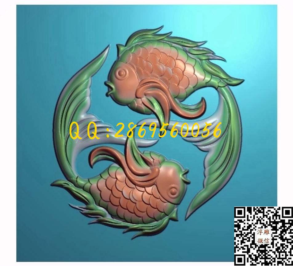 金鱼双鱼56-55-3_精雕图动物精雕图浮雕图