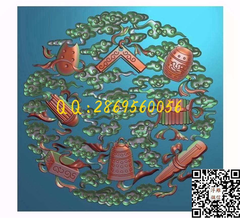 3.0版本祥云八宝_圆形浮雕图圆屏图精雕图浮雕图
