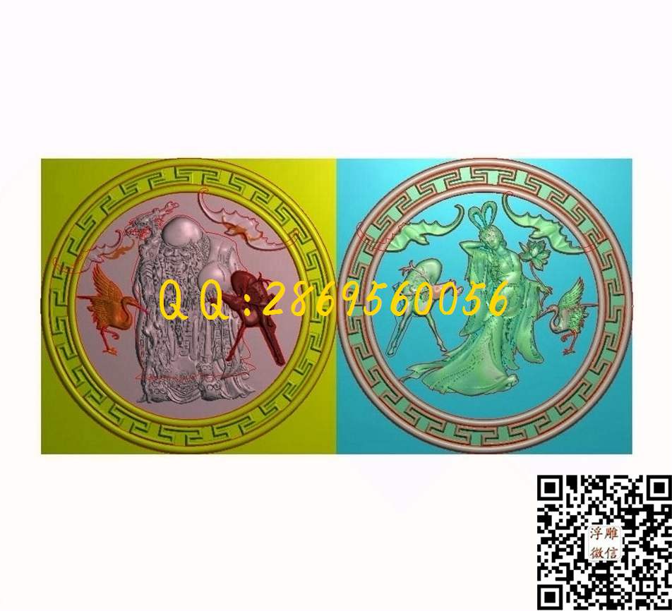 圆寿星和八仙姑80-80v4_圆形浮雕图圆屏图精雕图浮雕图