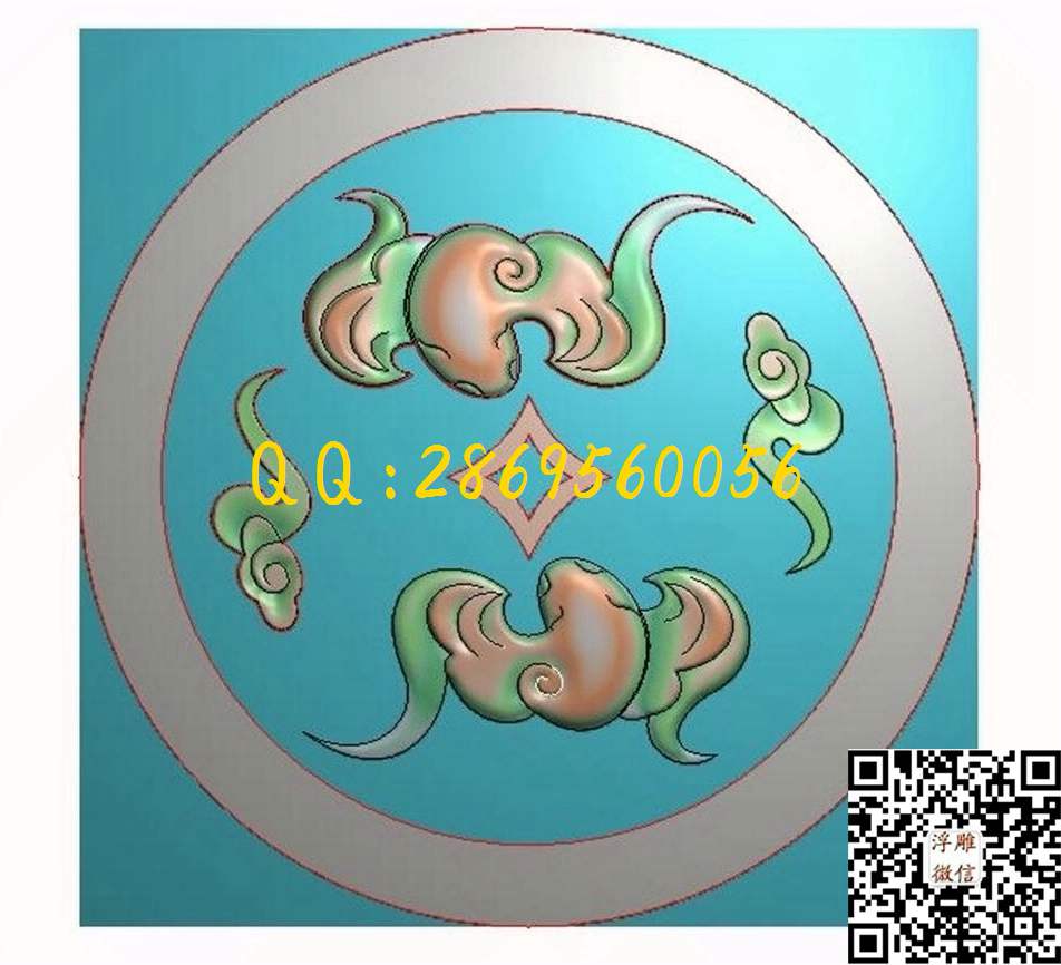 蝙蝠云彩69-69-1_圆形浮雕图圆屏图精雕图浮雕图