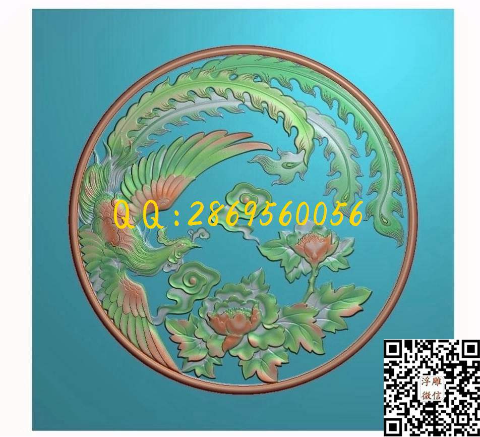 凤穿牡丹840-840-10_精雕图龙凤精雕图浮雕图