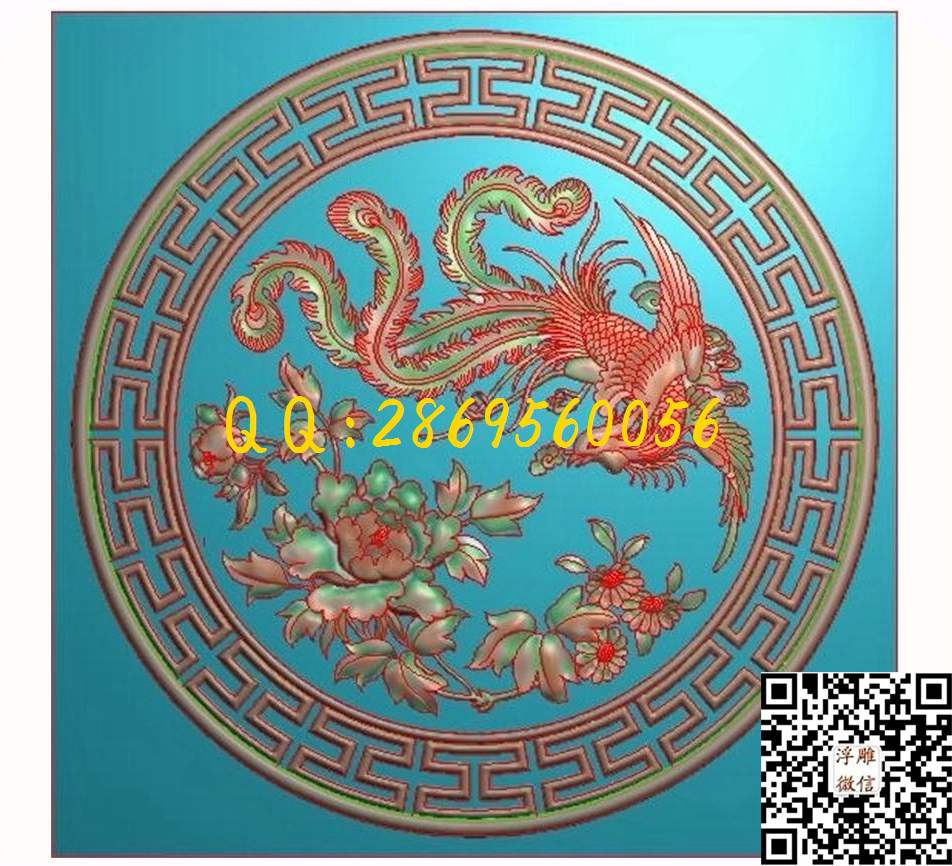 凤穿牡丹挂件587-587-8_精雕图龙凤精雕图浮雕图