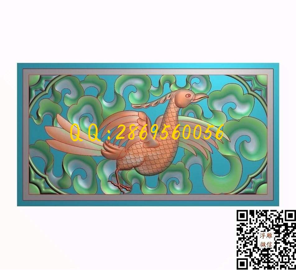 镂空洋花凤凰630-330-16_精雕图龙凤精雕图浮雕图