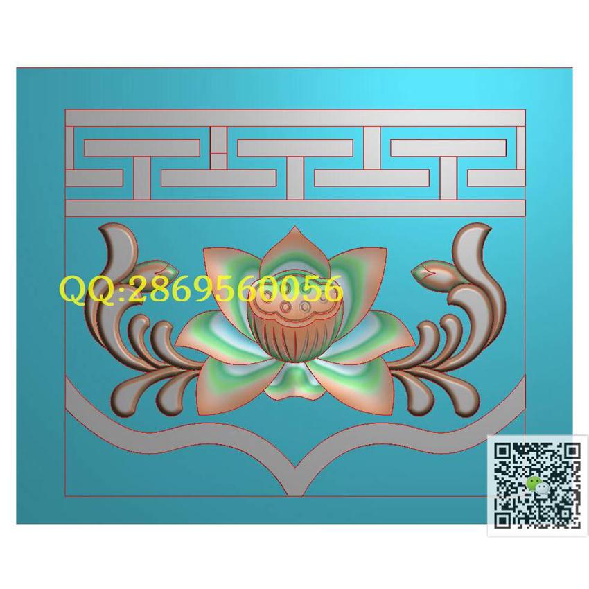 HH60石雕荷花_回纹荷花精雕图浮雕图