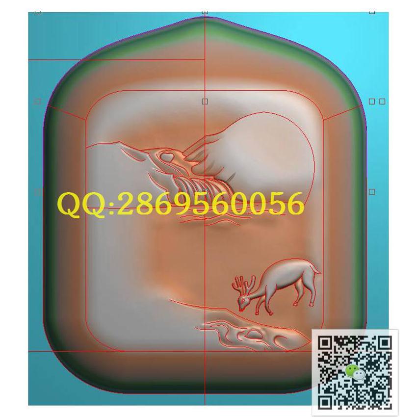 L150玉牌山水鹿_玉雕挂件牌子挂饰46牌精雕图浮雕图
