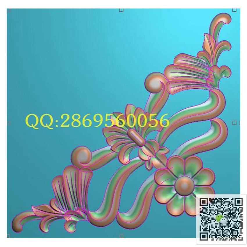 082480洋花角花450_洋花角花雀替边角贴花门花精雕图浮雕图