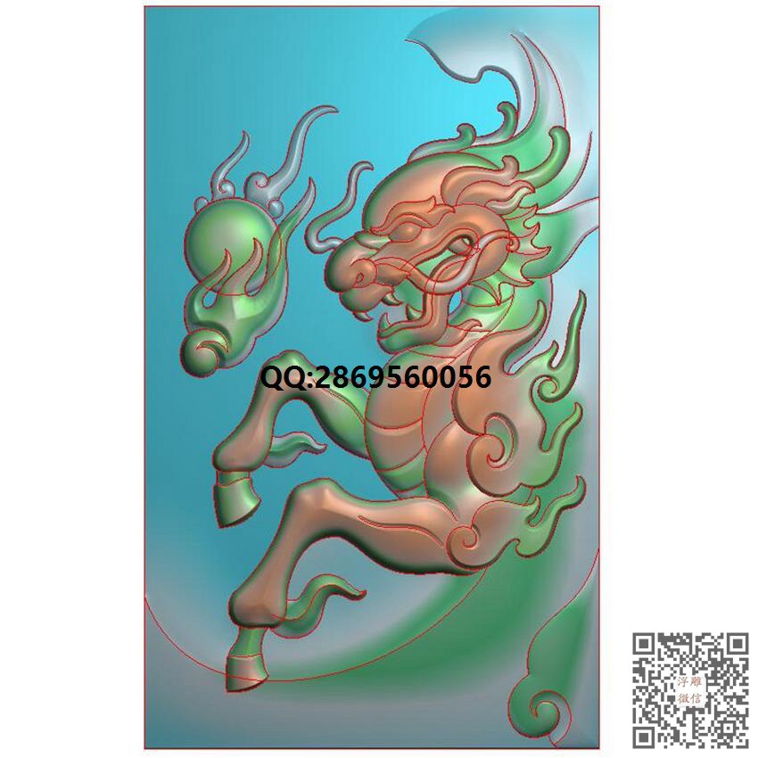 GDQ-007麒麟玉雕46牌带线_挂件精雕图仿古牌子浮雕图46牌灰度图兽牌玉雕图精雕图浮雕图