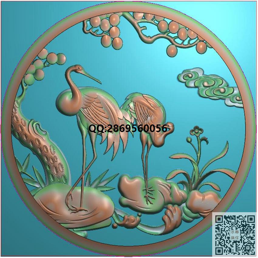 圆松鹤棺材前档240_圆形精雕图圆形浮雕图圆盘挂屏圆挂匾精雕图浮雕图
