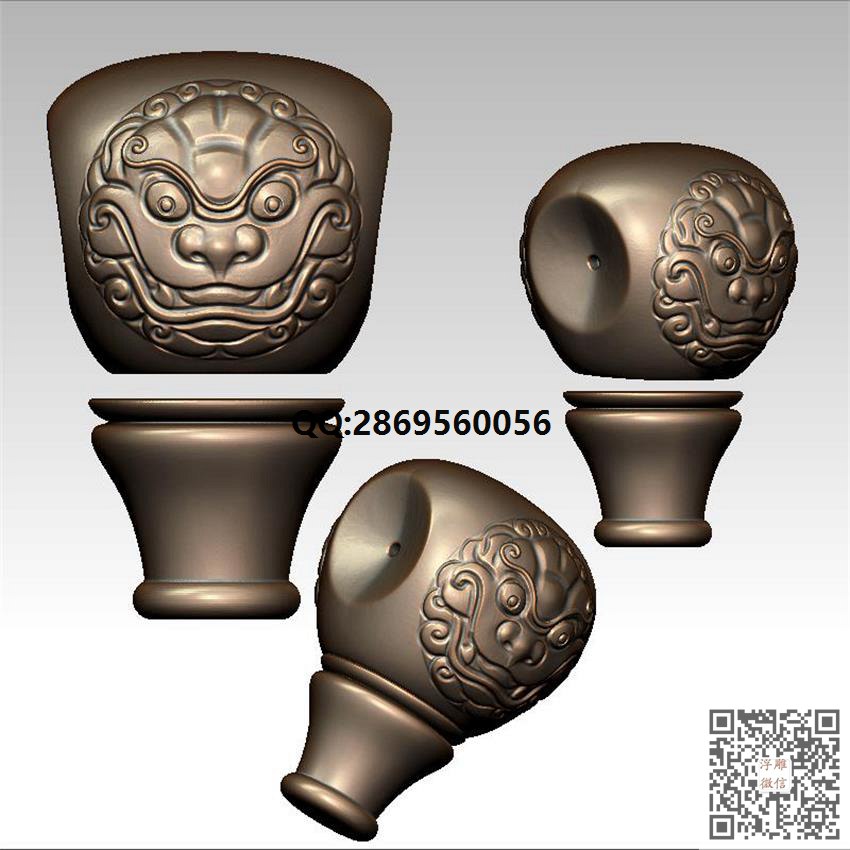 HD-168兽面三通佛塔_STL圆雕图3d打印立体模型3d三维立体图精雕图浮雕图