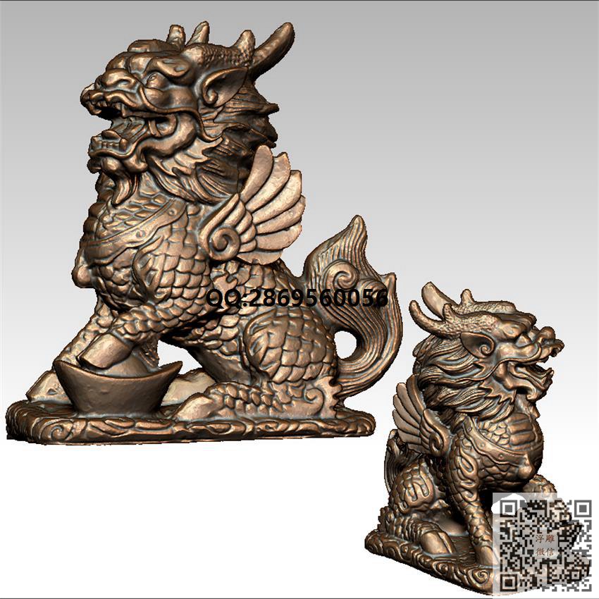 LDQ-001送宝麒麟_STL圆雕图3d打印立体模型3d三维立体图精雕图浮雕图