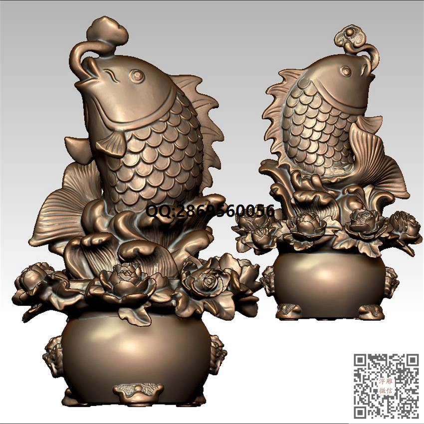 LDY-005鸿运有余_STL圆雕图3d打印立体模型3d三维立体图精雕图浮雕图