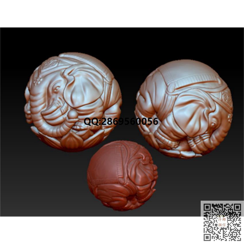 六牙象珠_STL圆雕图3d打印立体模型3d三维立体图精雕图浮雕图