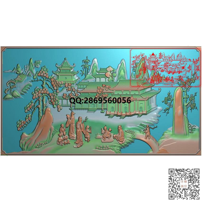 山水D066_山水精雕图山水风景精雕图浮雕图