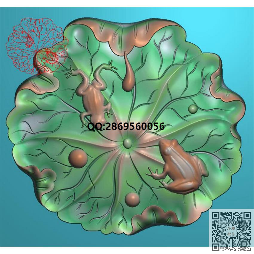 荷叶青蛙AYY49_荷花精雕图花鸟浮雕图荷花鱼莲花鱼荷花灰度图精雕图浮雕图