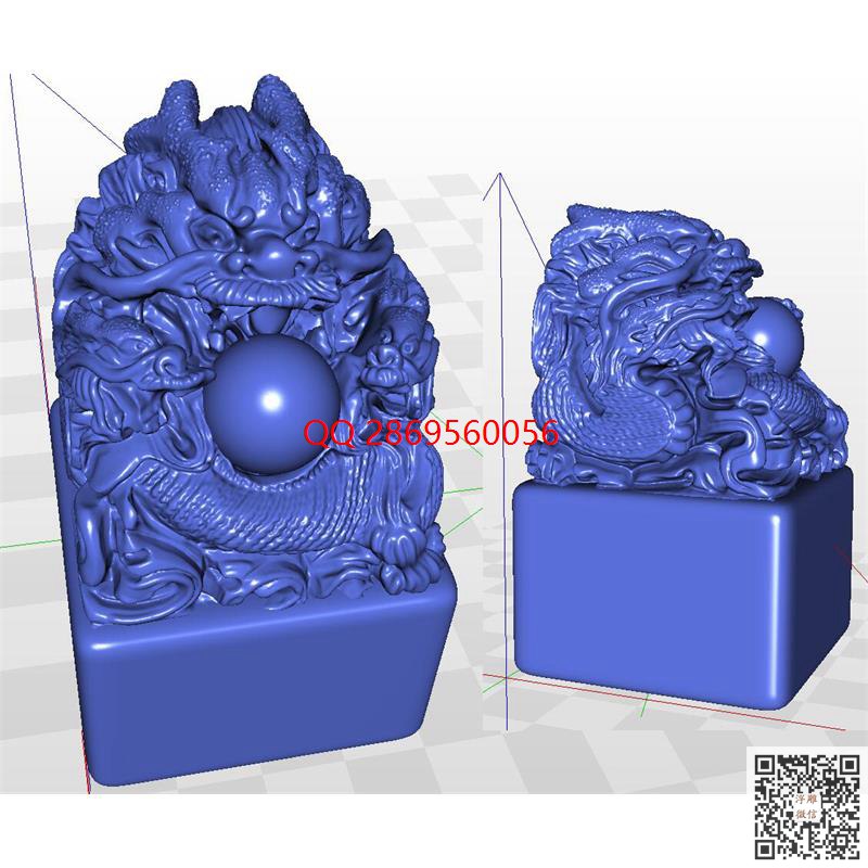 LDL-028三龙戏珠盘龙印章_STL圆雕图3d打印立体电脑模型精雕图浮雕图