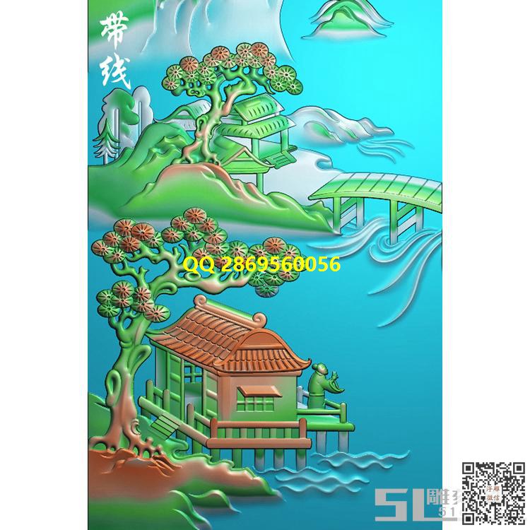 GJSS-001玉雕山水46牌带线_玉雕图山水挂件精雕图精雕图浮雕图