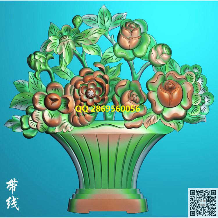 HPC-006菊花月季花篮门花贴花带线_仿古花瓶精雕图精雕图浮雕图