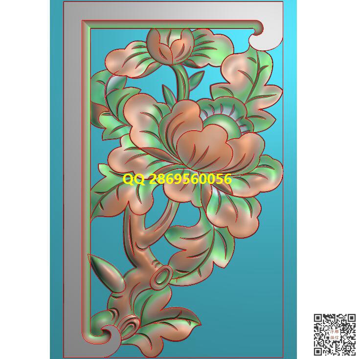 238牡丹角花牛腿_仿古角花精雕图浮雕图