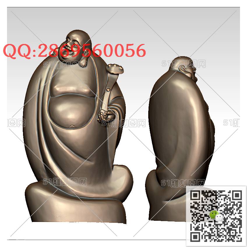 FO-001站弥勒_佛像弥勒佛笑佛3d打印stl圆雕图扫描立体模型多轴数控电脑雕刻精雕图浮雕图