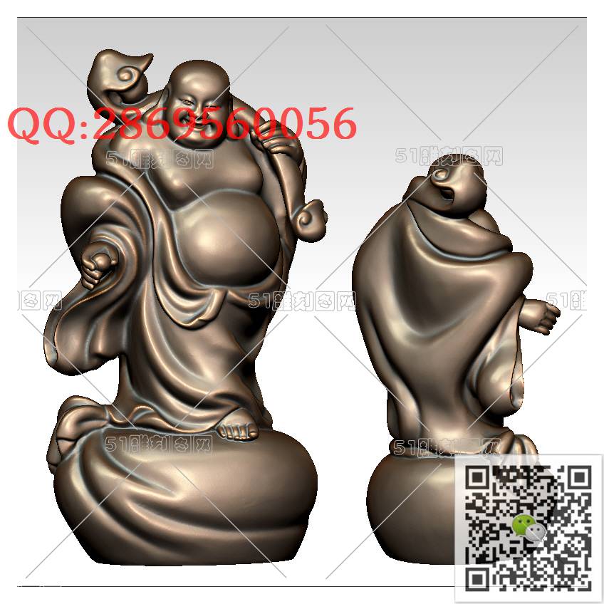 FO-021站立如意弥勒_佛像弥勒佛笑佛3d打印stl圆雕图扫描立体模型多轴数控电脑雕刻精雕图浮雕图