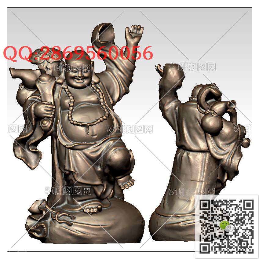 FO-022佛_佛像弥勒佛笑佛3d打印stl圆雕图扫描立体模型多轴数控电脑雕刻精雕图浮雕图