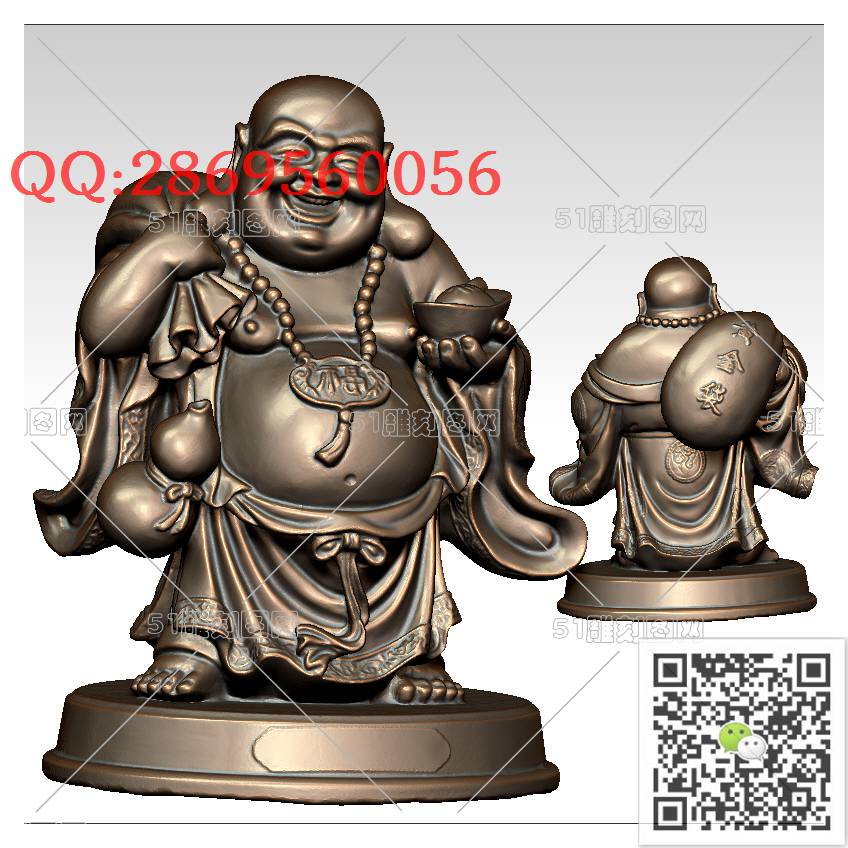 FO-024福满人间_佛像弥勒佛笑佛3d打印stl圆雕图扫描立体模型多轴数控电脑雕刻精雕图浮雕图
