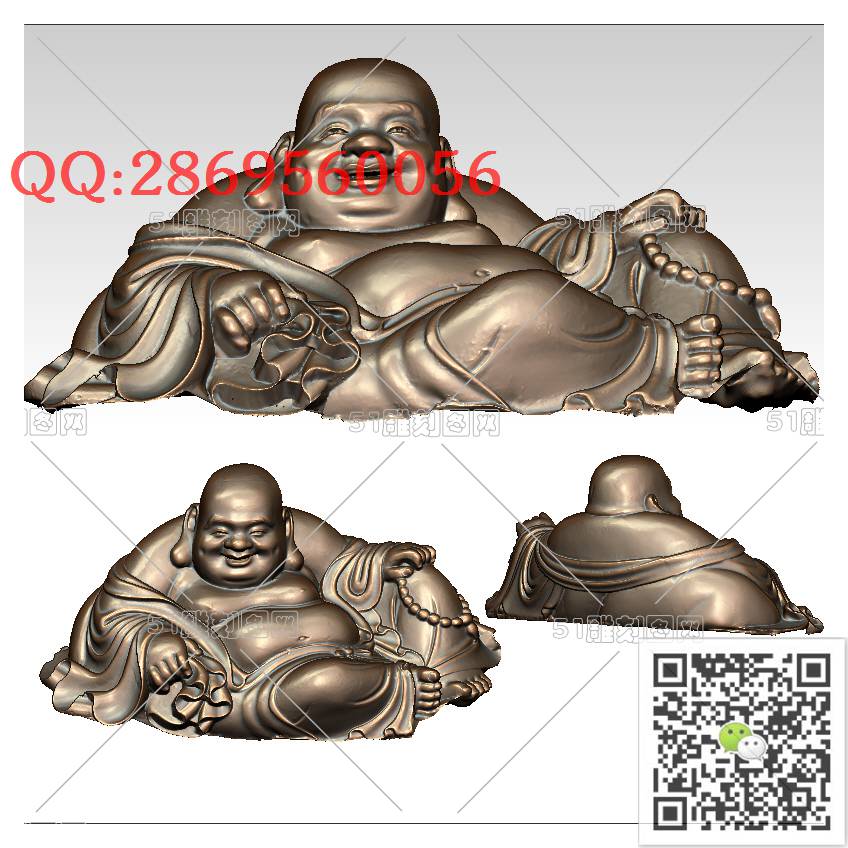 FO-025侧卧弥勒佛_佛像弥勒佛笑佛3d打印stl圆雕图扫描立体模型多轴数控电脑雕刻精雕图浮雕图
