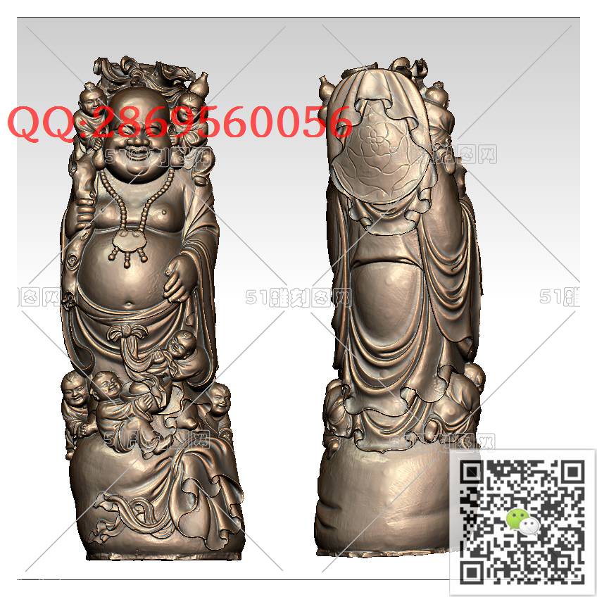 FO-027六子戏弥勒_佛像弥勒佛笑佛3d打印stl圆雕图扫描立体模型多轴数控电脑雕刻精雕图浮雕图