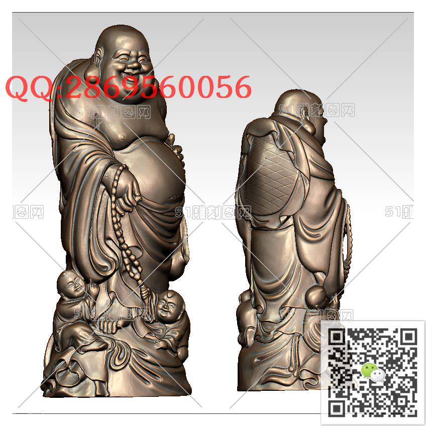 FO-030三子戏弥勒_佛像弥勒佛笑佛3d打印stl圆雕图扫描立体模型多轴数控电脑雕刻精雕图浮雕图