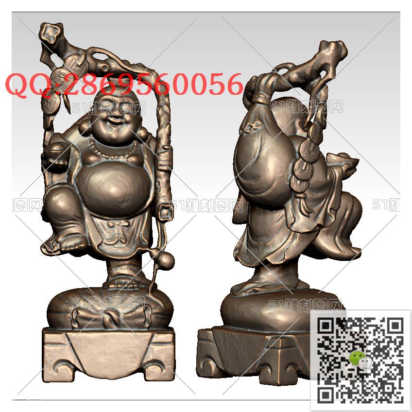 FO-038欢乐佛_佛像弥勒佛笑佛3d打印stl圆雕图扫描立体模型多轴数控电脑雕刻精雕图浮雕图