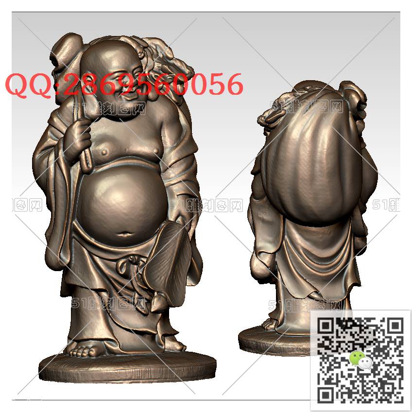 FO-039背包弥勒_佛像弥勒佛笑佛3d打印stl圆雕图扫描立体模型多轴数控电脑雕刻精雕图浮雕图