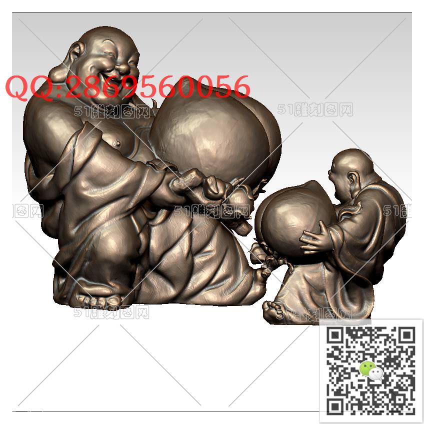 FO-040弥勒抱寿桃_佛像弥勒佛笑佛3d打印stl圆雕图扫描立体模型多轴数控电脑雕刻精雕图浮雕图