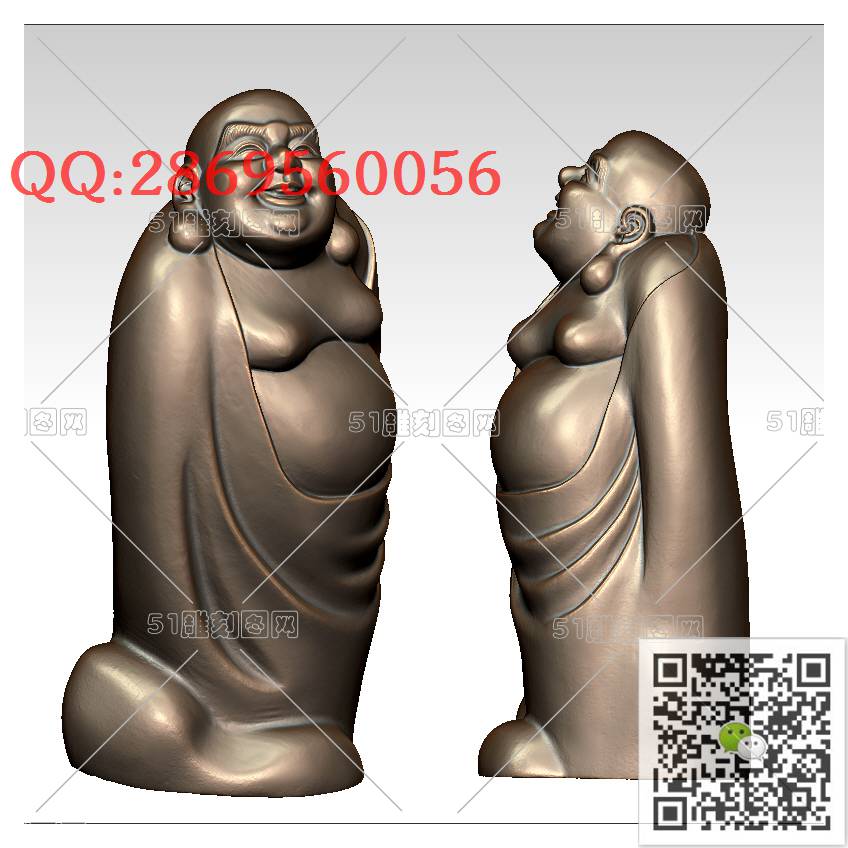FO-043弥勒_佛像弥勒佛笑佛3d打印stl圆雕图扫描立体模型多轴数控电脑雕刻精雕图浮雕图