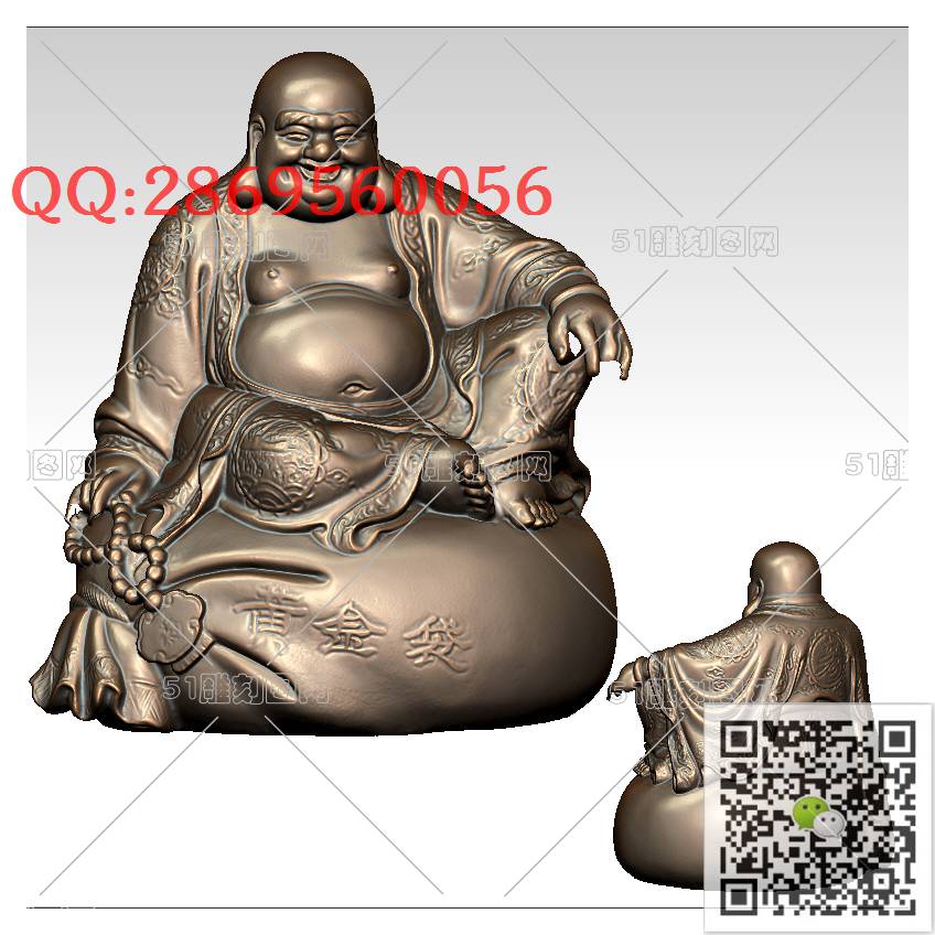 FO-048弥勒_佛像弥勒佛笑佛3d打印stl圆雕图扫描立体模型多轴数控电脑雕刻精雕图浮雕图