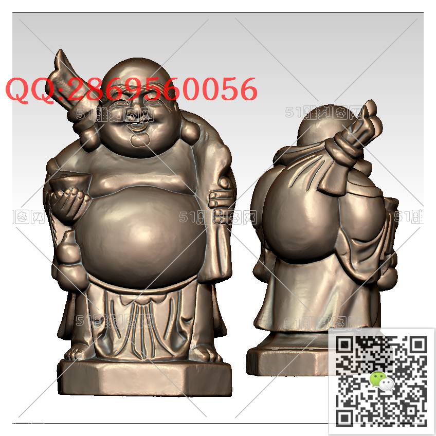 FO-050背黄金袋站弥勒_佛像弥勒佛笑佛3d打印stl圆雕图扫描立体模型多轴数控电脑雕刻精雕图浮雕图