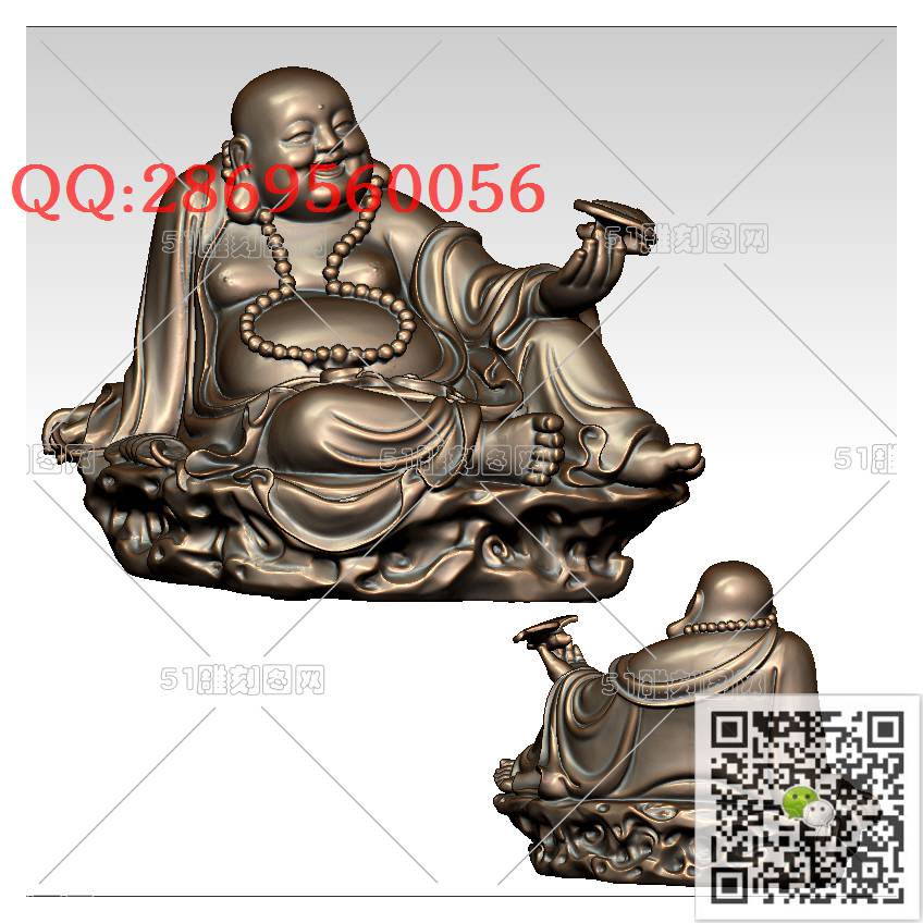 FO-052拿蝙蝠坐佛_佛像弥勒佛笑佛3d打印stl圆雕图扫描立体模型多轴数控电脑雕刻精雕图浮雕图