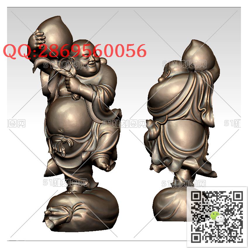 FO-053寿桃单脚弥乐佛_佛像弥勒佛笑佛3d打印stl圆雕图扫描立体模型多轴数控电脑雕刻精雕图浮雕图