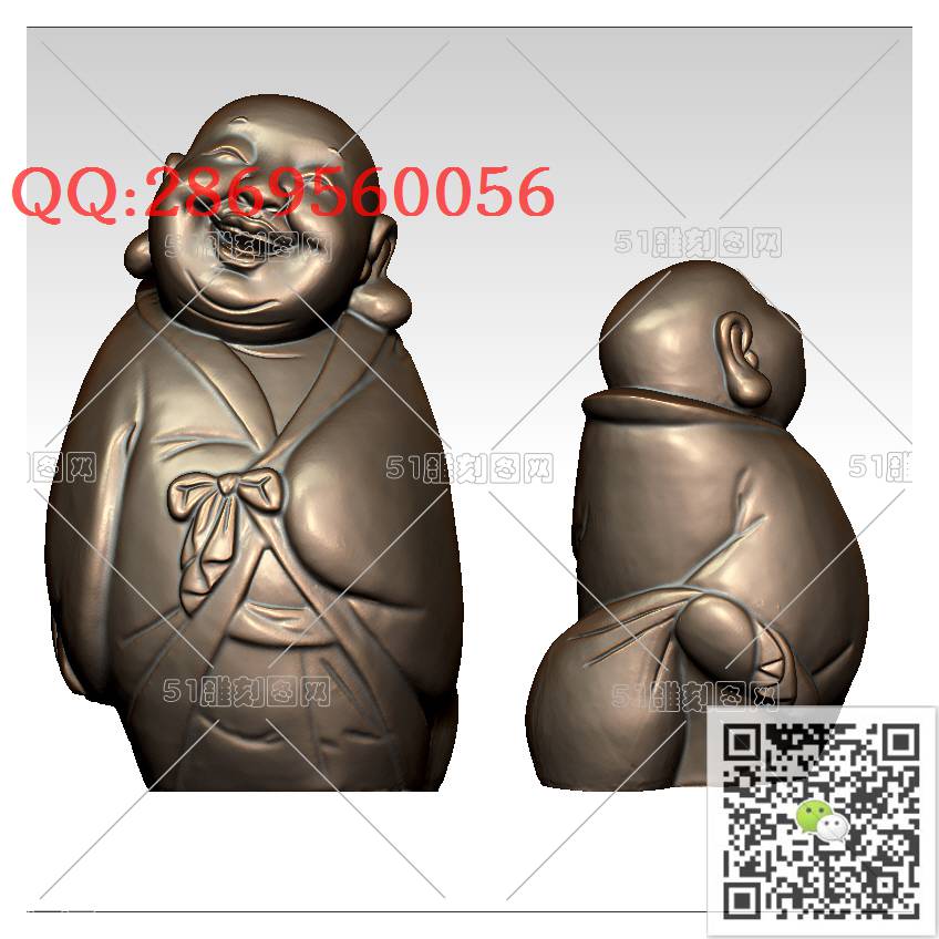 FO-055半身弥勒佛_佛像弥勒佛笑佛3d打印stl圆雕图扫描立体模型多轴数控电脑雕刻精雕图浮雕图
