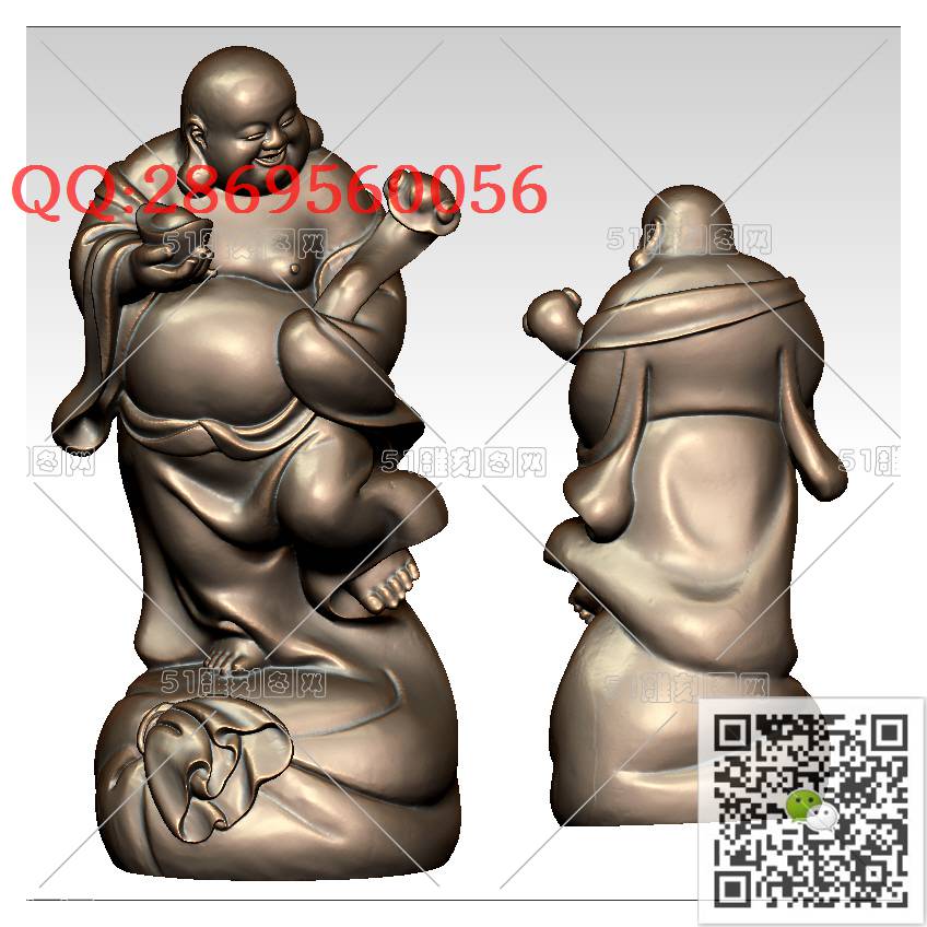 FO-056单脚如意元宝笑佛_佛像弥勒佛笑佛3d打印stl圆雕图扫描立体模型多轴数控电脑雕刻精雕图浮雕图