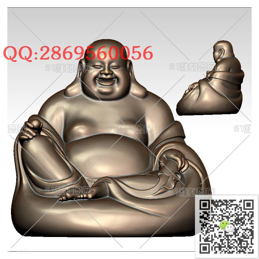 FO-059坐弥勒笑佛_佛像弥勒佛笑佛3d打印stl圆雕图扫描立体模型多轴数控电脑雕刻精雕图浮雕图