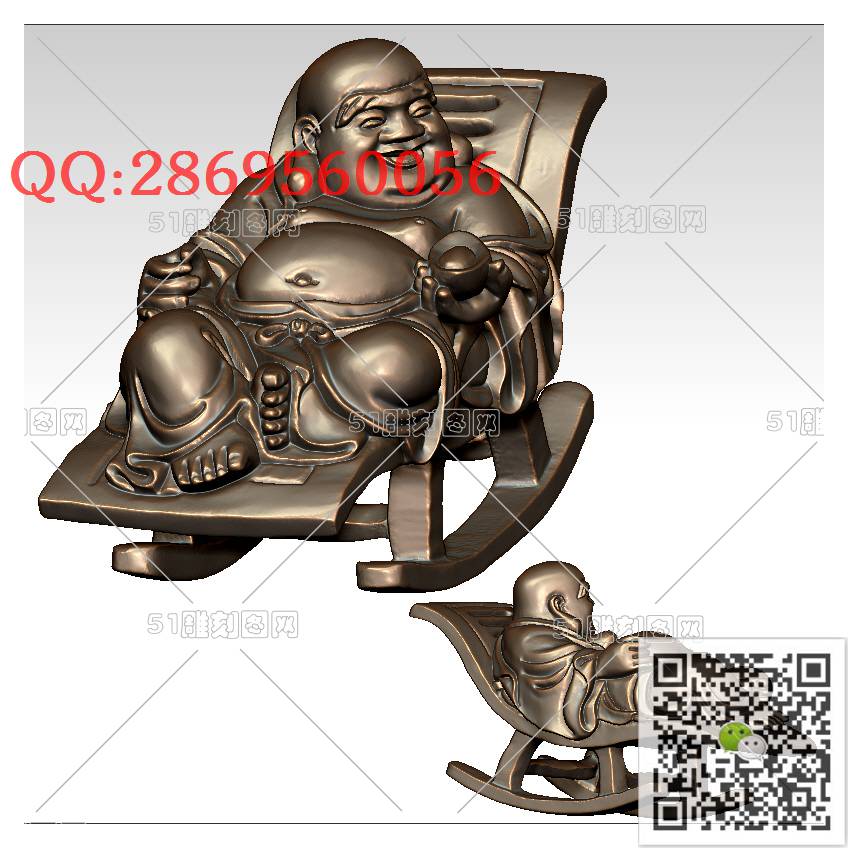 FO-060躺椅弥勒_佛像弥勒佛笑佛3d打印stl圆雕图扫描立体模型多轴数控电脑雕刻精雕图浮雕图